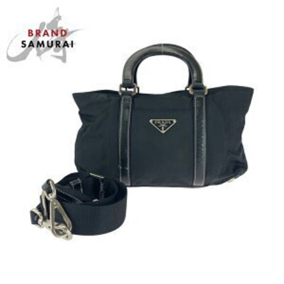 Prada Handbags - Prada Tessuto triangular logo plate black nylon shoulder handbag